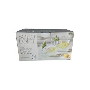 Soho Loft Clear Purse-Shaped Glass with Straw Drinkware Set 22oz 2pc